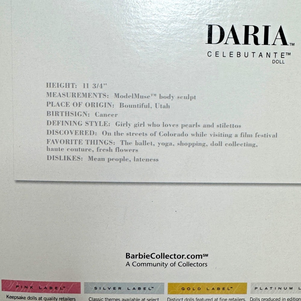BARBIE Model of the Moment‎ Daria Celebutante C3820 2004 Gold Label Collection - Picture 9 of 12